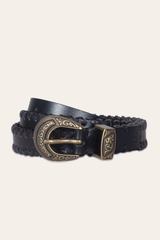Frye 20mm Black Leather Belt With 3-Piece Buckle Set Black