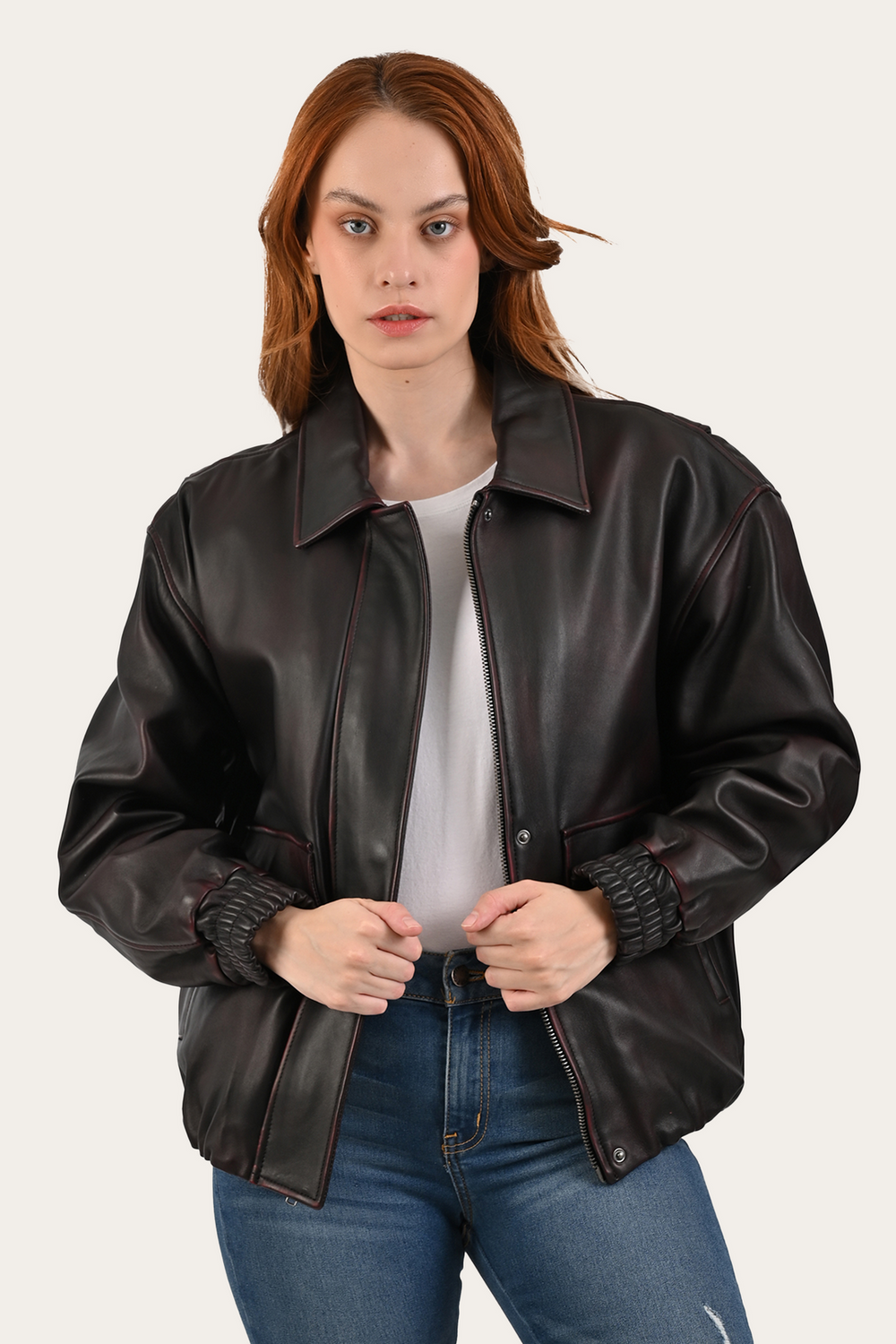 Frye Black Cherry Harper Oversized Bomber Black Cherry