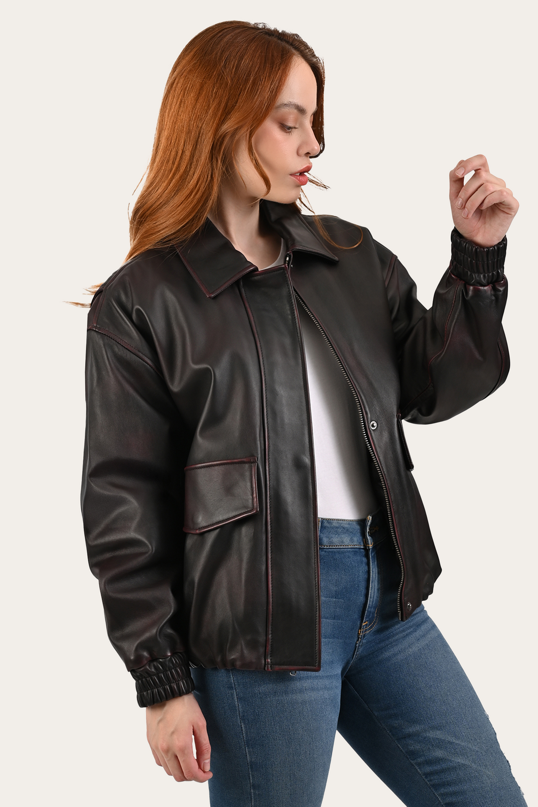 Frye Black Cherry Harper Oversized Bomber Black Cherry