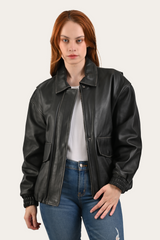 Frye Black Harper Oversized Bomber Black