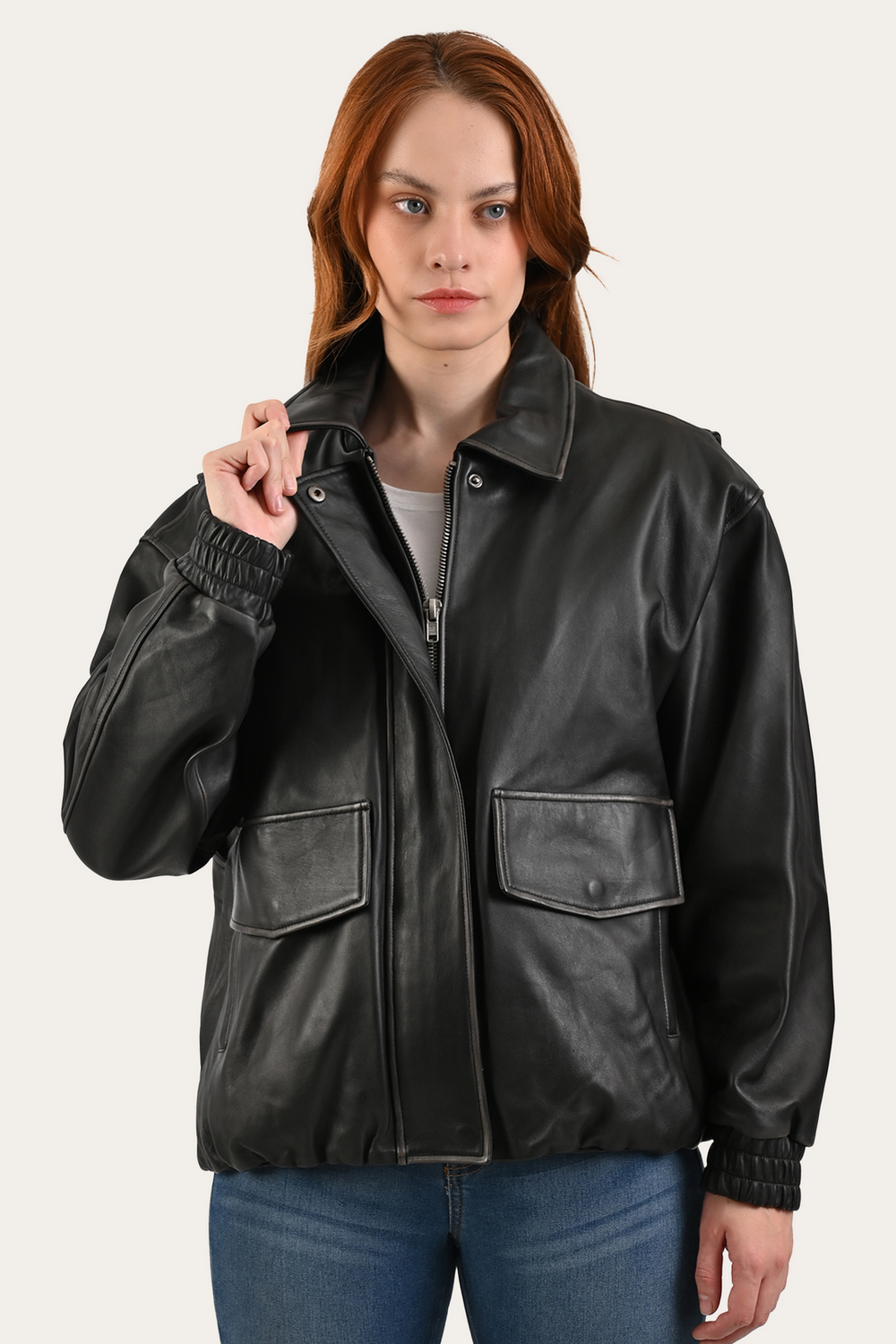 Frye Black Harper Oversized Bomber Black