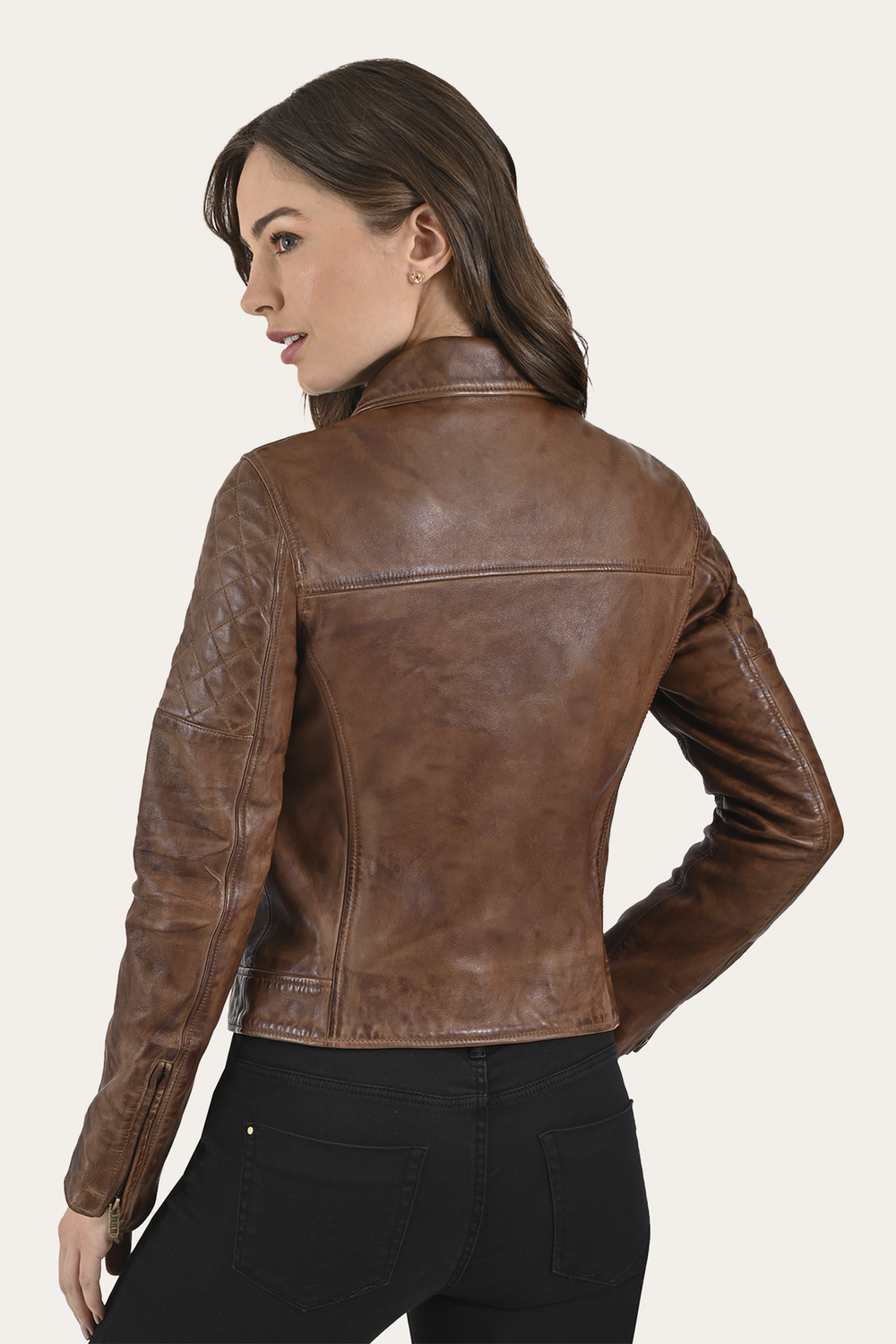Frye Cordially Modern Biker Jacket Moka Tobacco