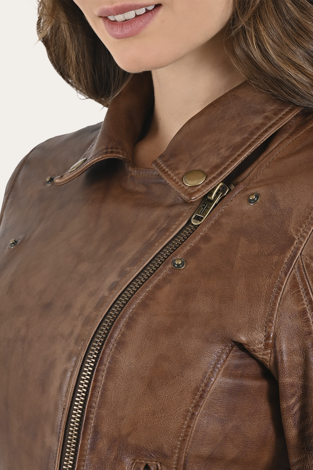 Frye Cordially Modern Biker Jacket Moka Tobacco