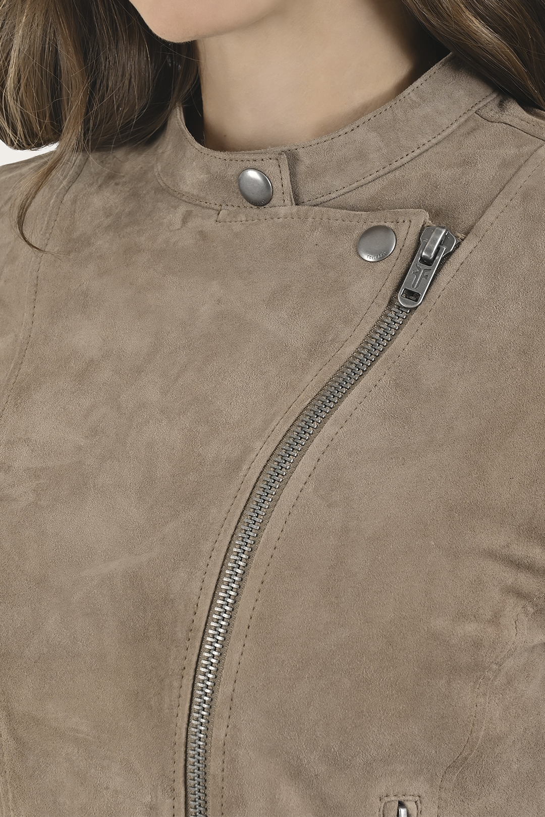 Frye Women’s Taupe Jace Hybrid Biker Racer Suede Jacket Taupe