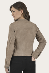 Frye Women’s Taupe Jace Hybrid Biker Racer Suede Jacket Taupe