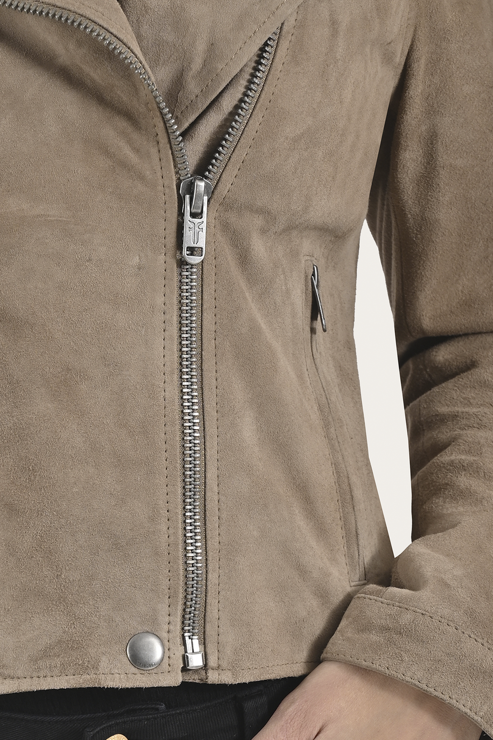 Frye Women’s Taupe Jace Hybrid Biker Racer Suede Jacket Taupe