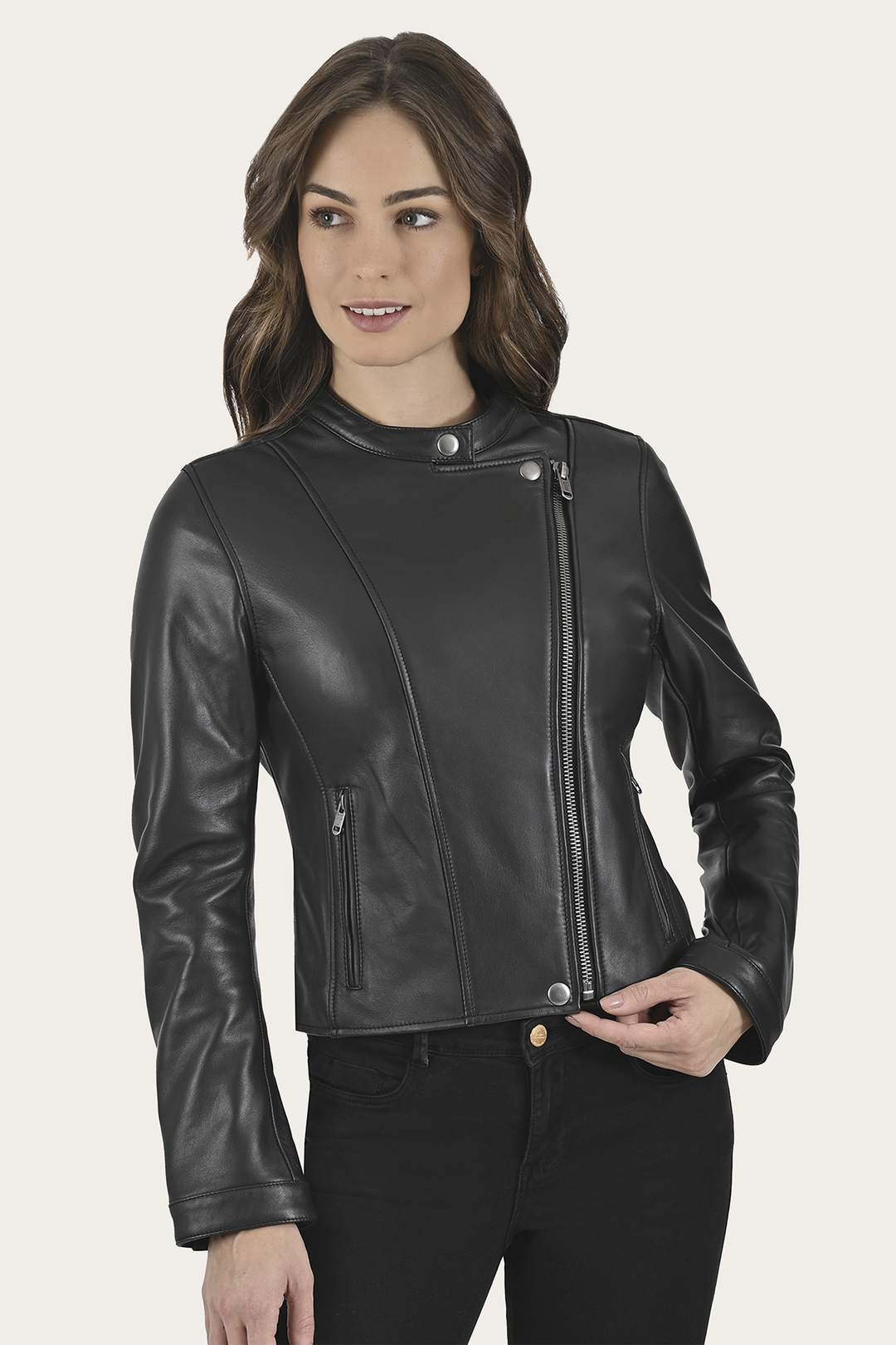 Frye Women’s Black Heathe Leather Racer Jacket Black