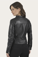 Frye Women’s Black Heathe Leather Racer Jacket Black