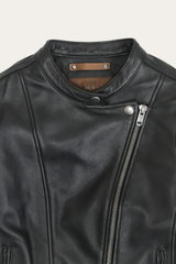 Frye Women’s Black Heathe Leather Racer Jacket Black
