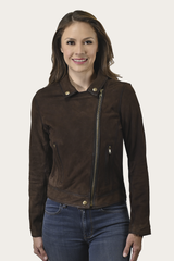 Frye Women’s Dark Brown Clive Elegant Suede Biker Jacket Dark Brown
