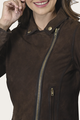Frye Women’s Dark Brown Clive Elegant Suede Biker Jacket Dark Brown