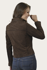 Frye Women’s Dark Brown Clive Elegant Suede Biker Jacket Dark Brown