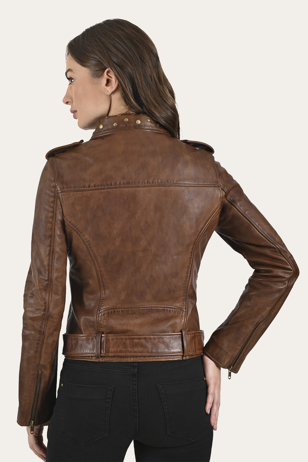 Frye Women’s Tobacco Linc Biker Leather Jacket Tobacco