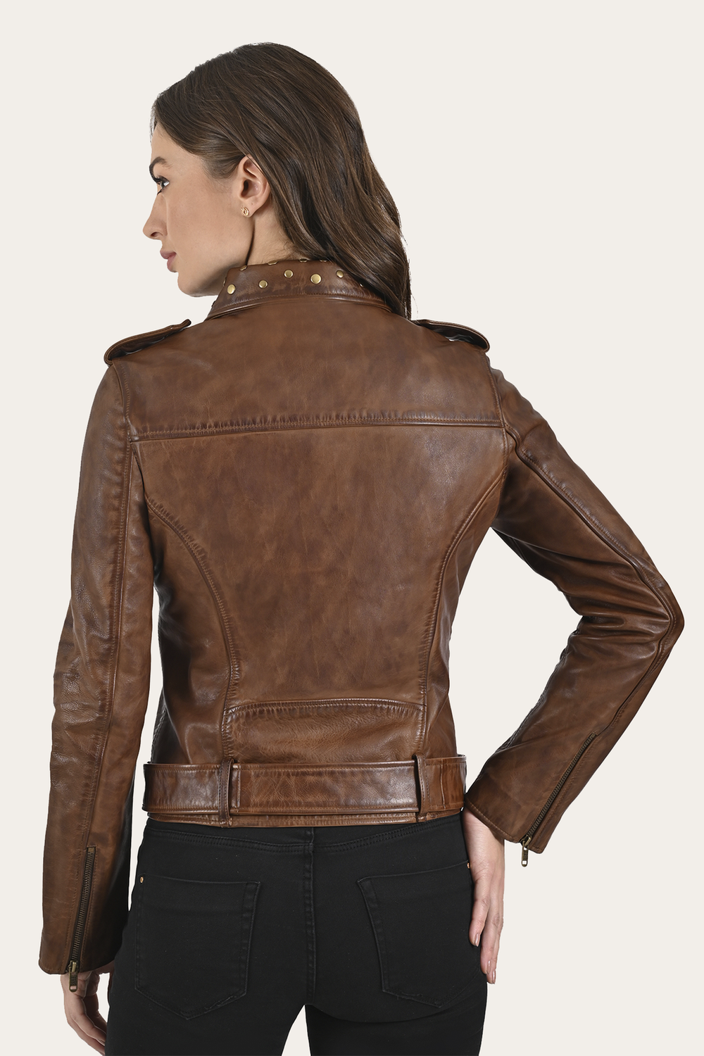 Frye Women’s Tobacco Linc Biker Leather Jacket Tobacco