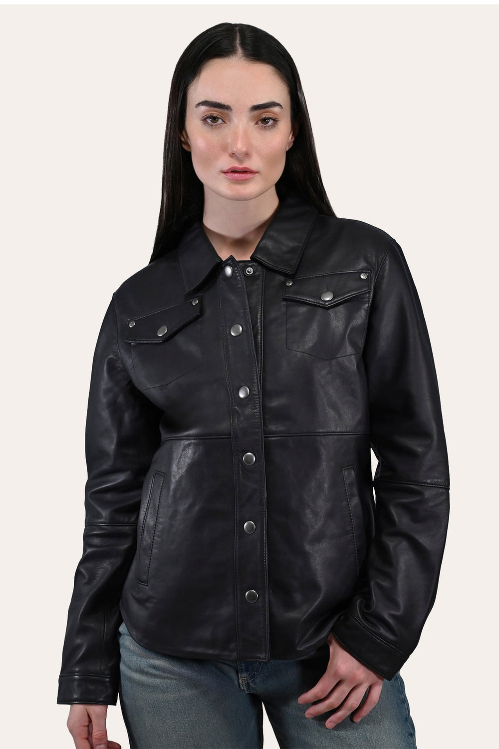 Frye Women’s Black Obadiah Leather Shacket Black
