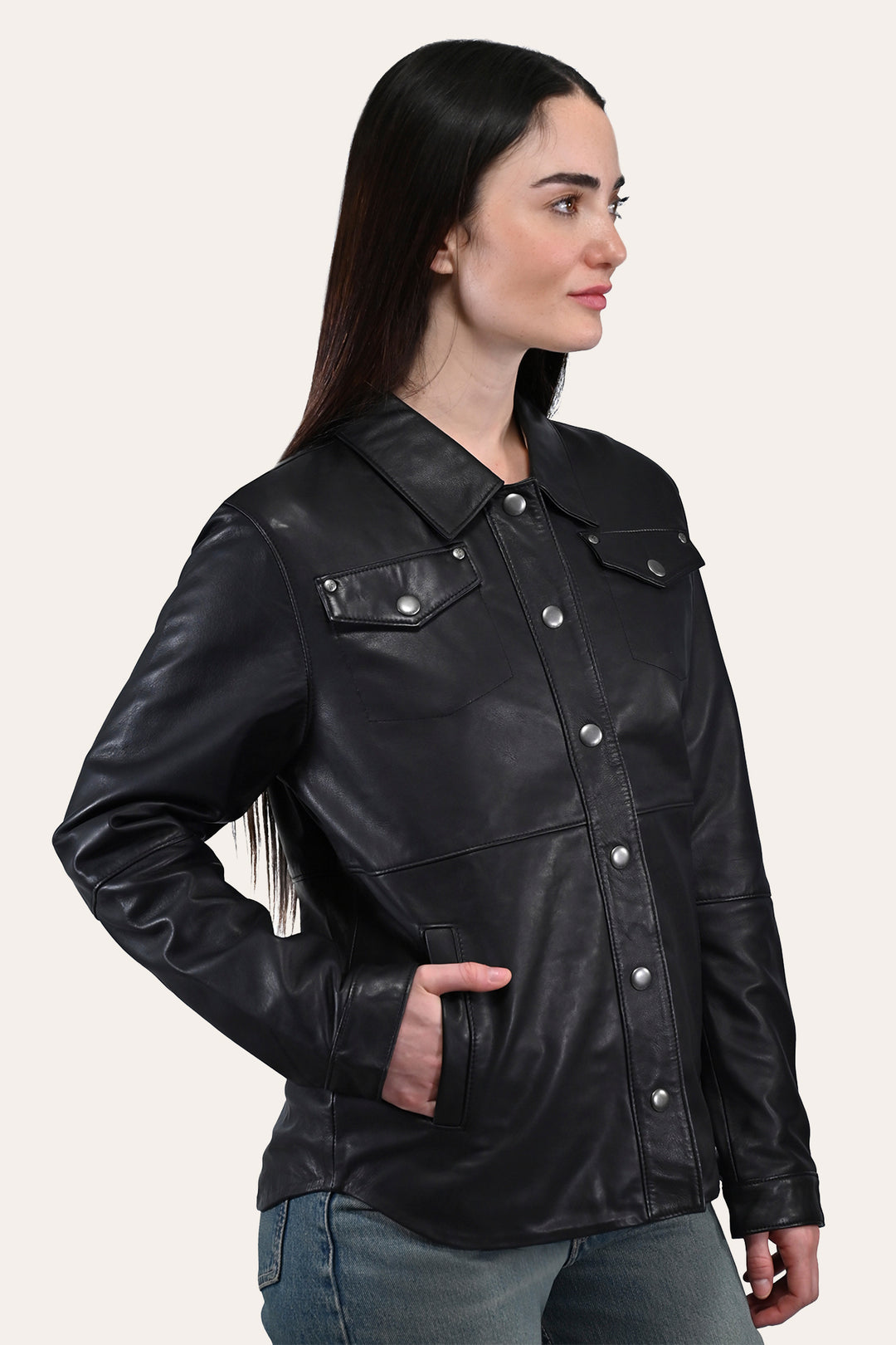 Frye Women’s Black Obadiah Leather Shacket Black