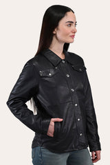 Frye Women’s Black Obadiah Leather Shacket Black
