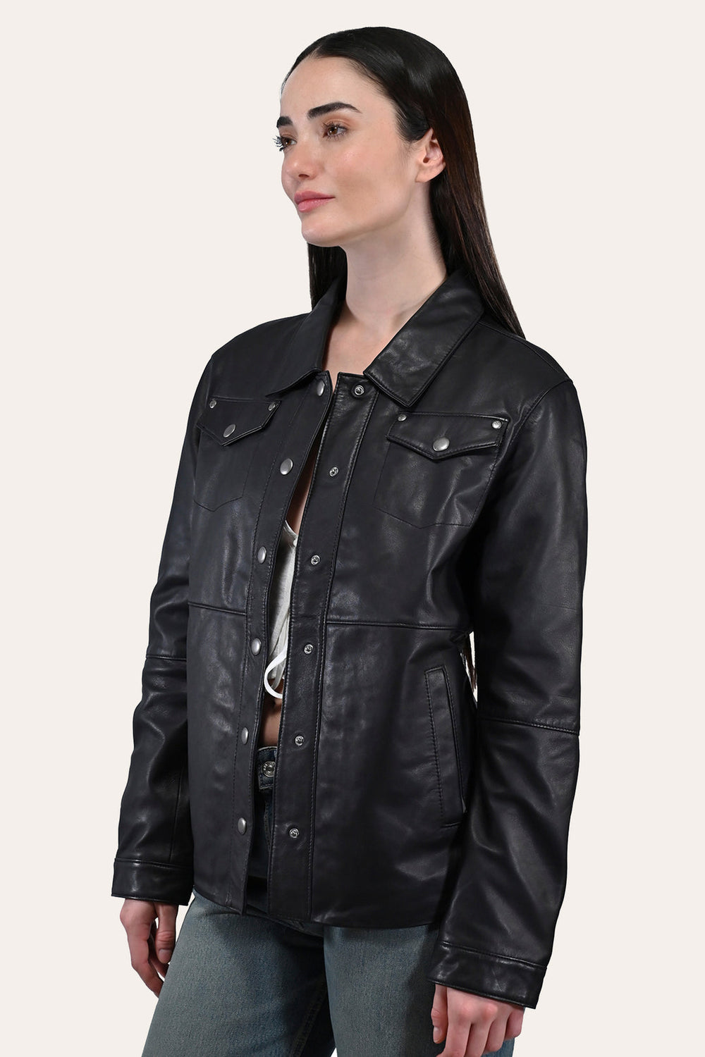 Frye Women’s Black Obadiah Leather Shacket Black