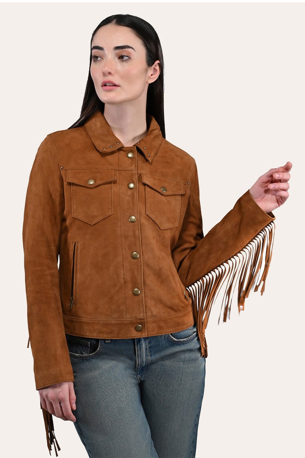 Frye Women’s Medium Brown Nash Fringed Suede Trucker Jacket Medium Brown