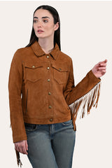 Frye Women’s Medium Brown Nash Fringed Suede Trucker Jacket Medium Brown