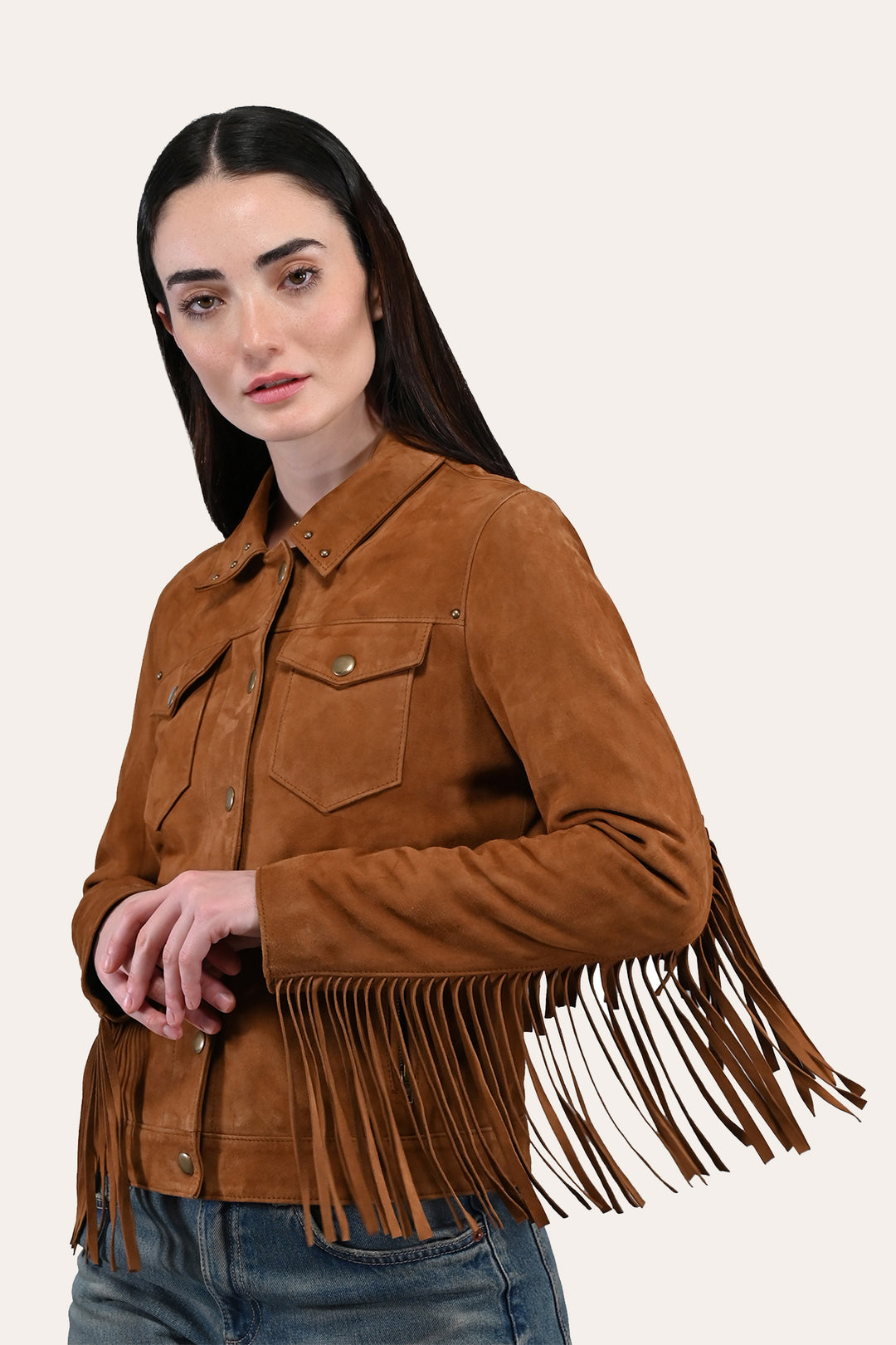 Frye Women’s Medium Brown Nash Fringed Suede Trucker Jacket Medium Brown