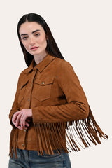 Frye Women’s Medium Brown Nash Fringed Suede Trucker Jacket Medium Brown