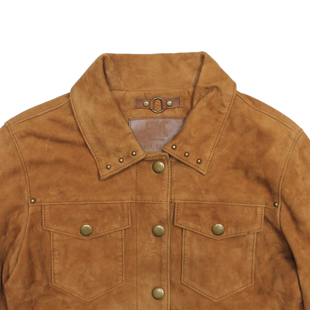 Frye Women’s Medium Brown Nash Fringed Suede Trucker Jacket Medium Brown