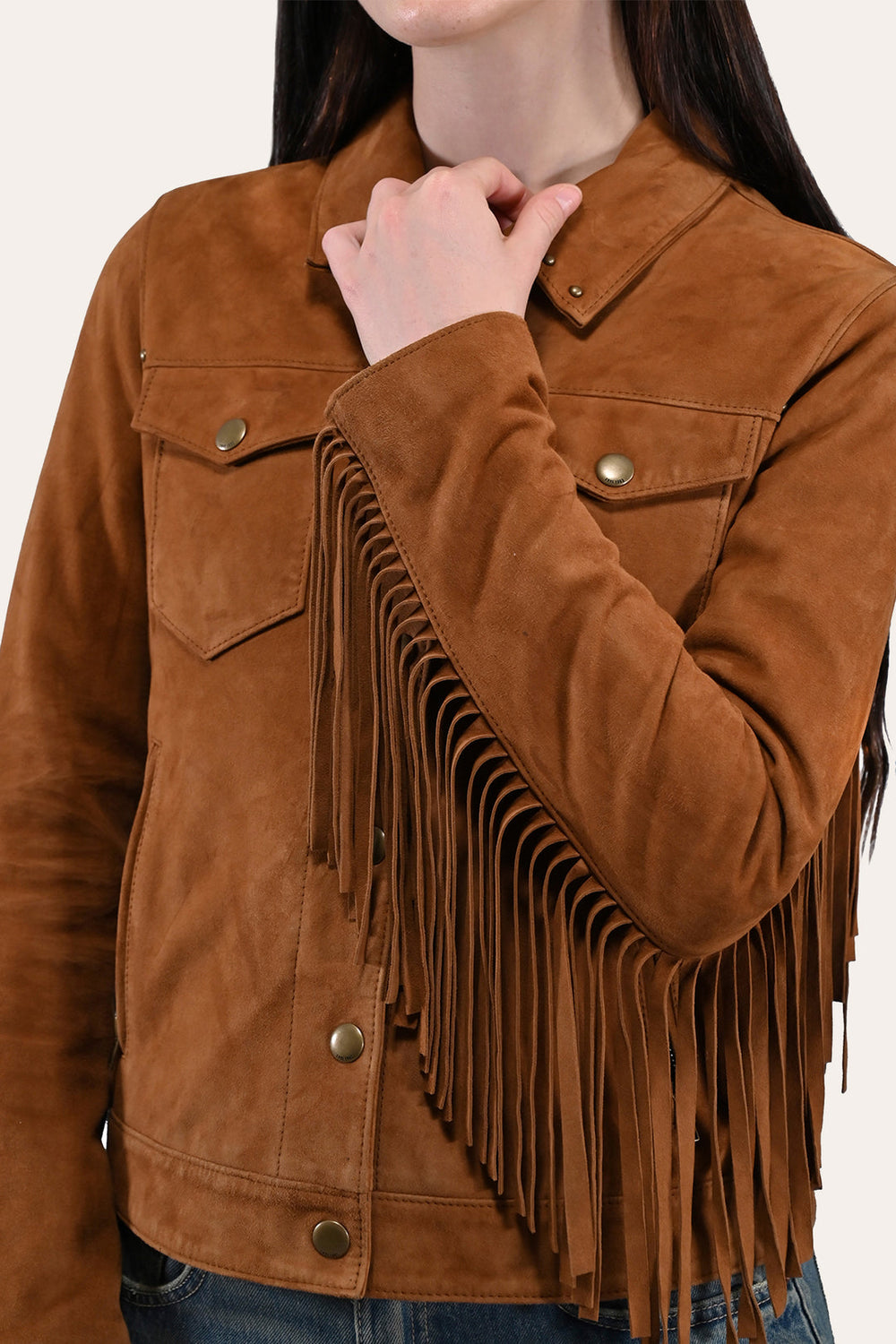 Frye Women’s Medium Brown Nash Fringed Suede Trucker Jacket Medium Brown