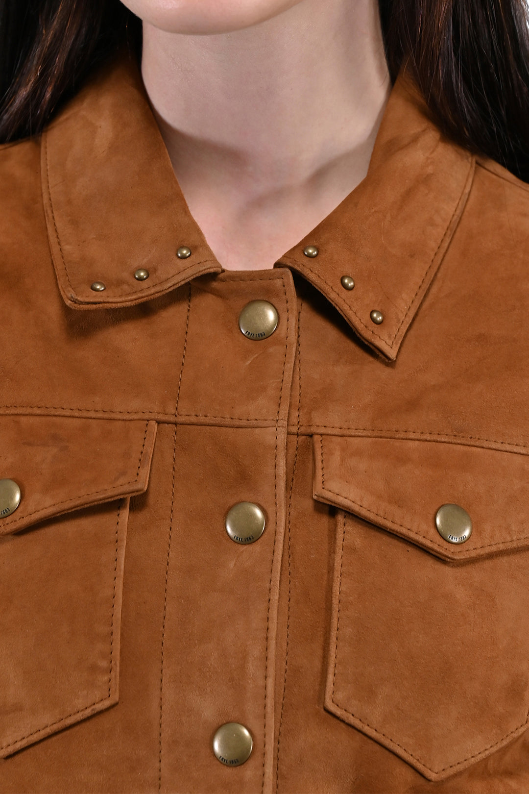 Frye Women’s Medium Brown Nash Fringed Suede Trucker Jacket Medium Brown