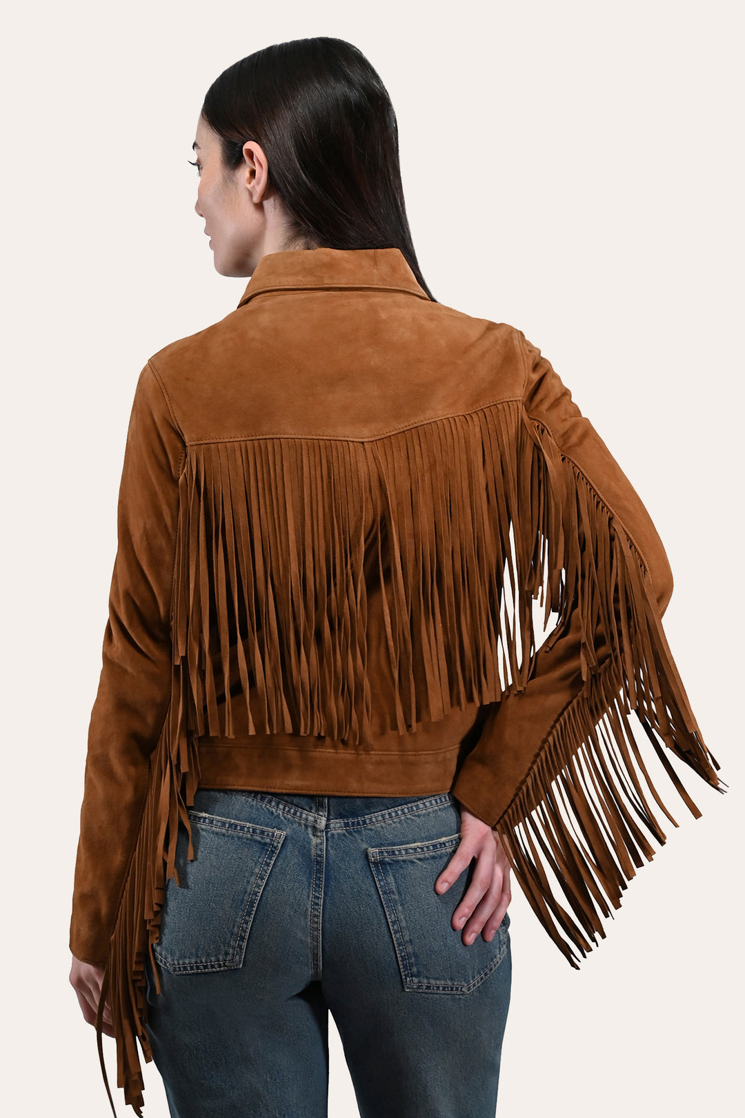 Frye Women’s Medium Brown Nash Fringed Suede Trucker Jacket Medium Brown