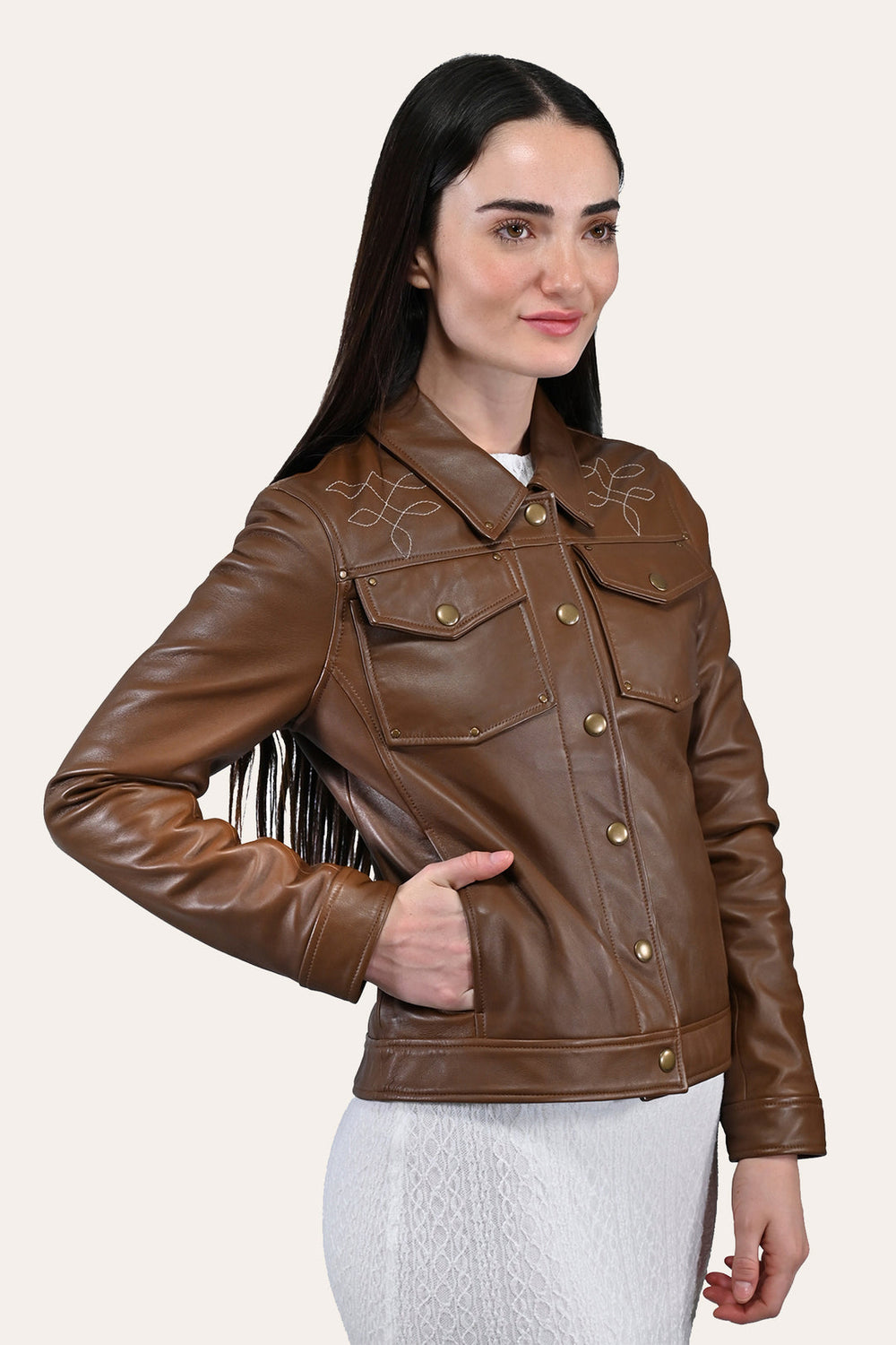 Frye Women’s Medium Brown Callum Trucker Leather Jacket Medium Brown