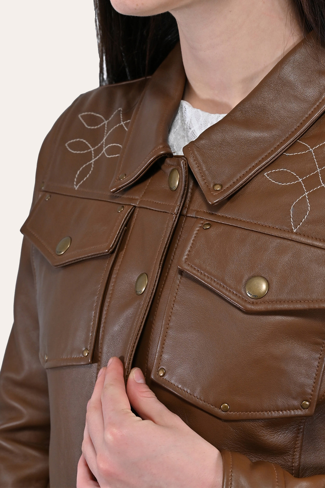 Frye Women’s Medium Brown Callum Trucker Leather Jacket Medium Brown