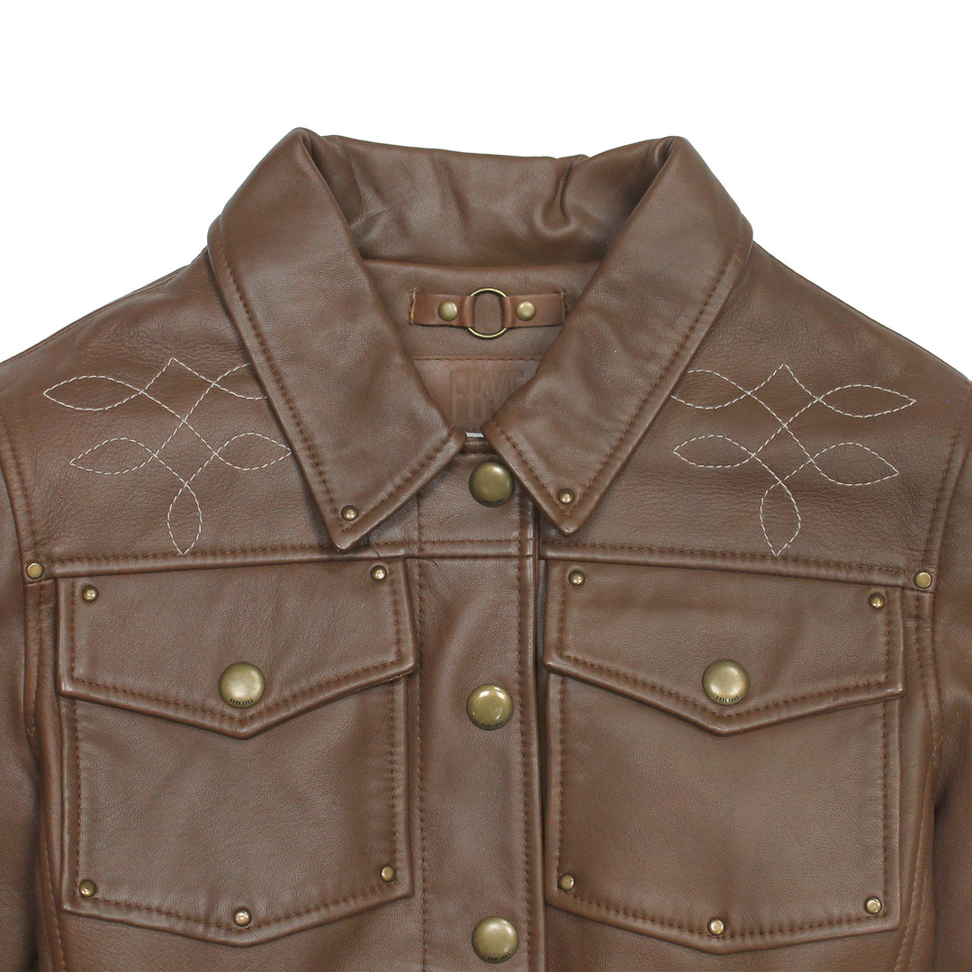 Frye Women’s Medium Brown Callum Trucker Leather Jacket Medium Brown