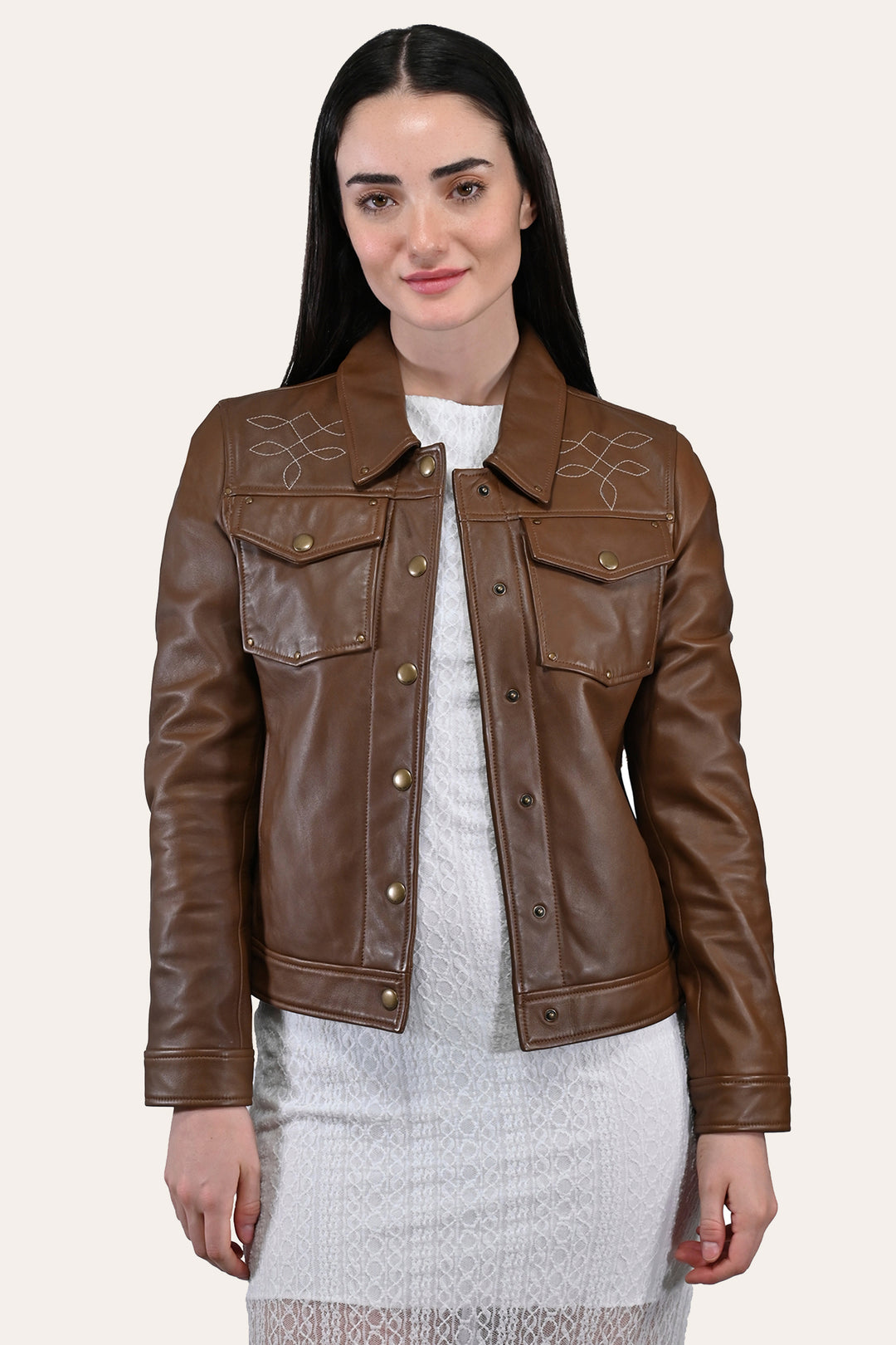 Frye Women’s Medium Brown Callum Trucker Leather Jacket Medium Brown