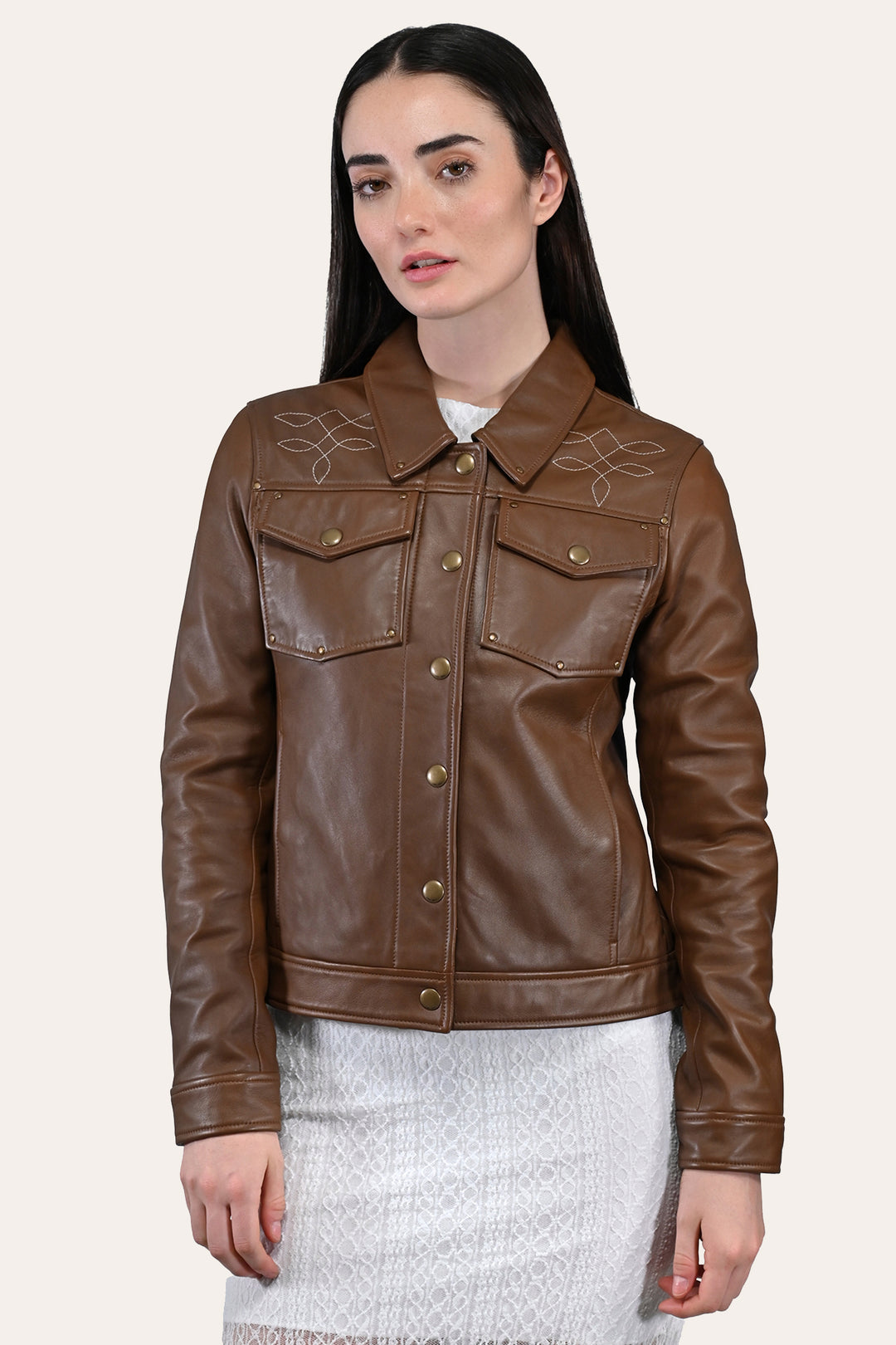 Frye Women’s Medium Brown Callum Trucker Leather Jacket Medium Brown