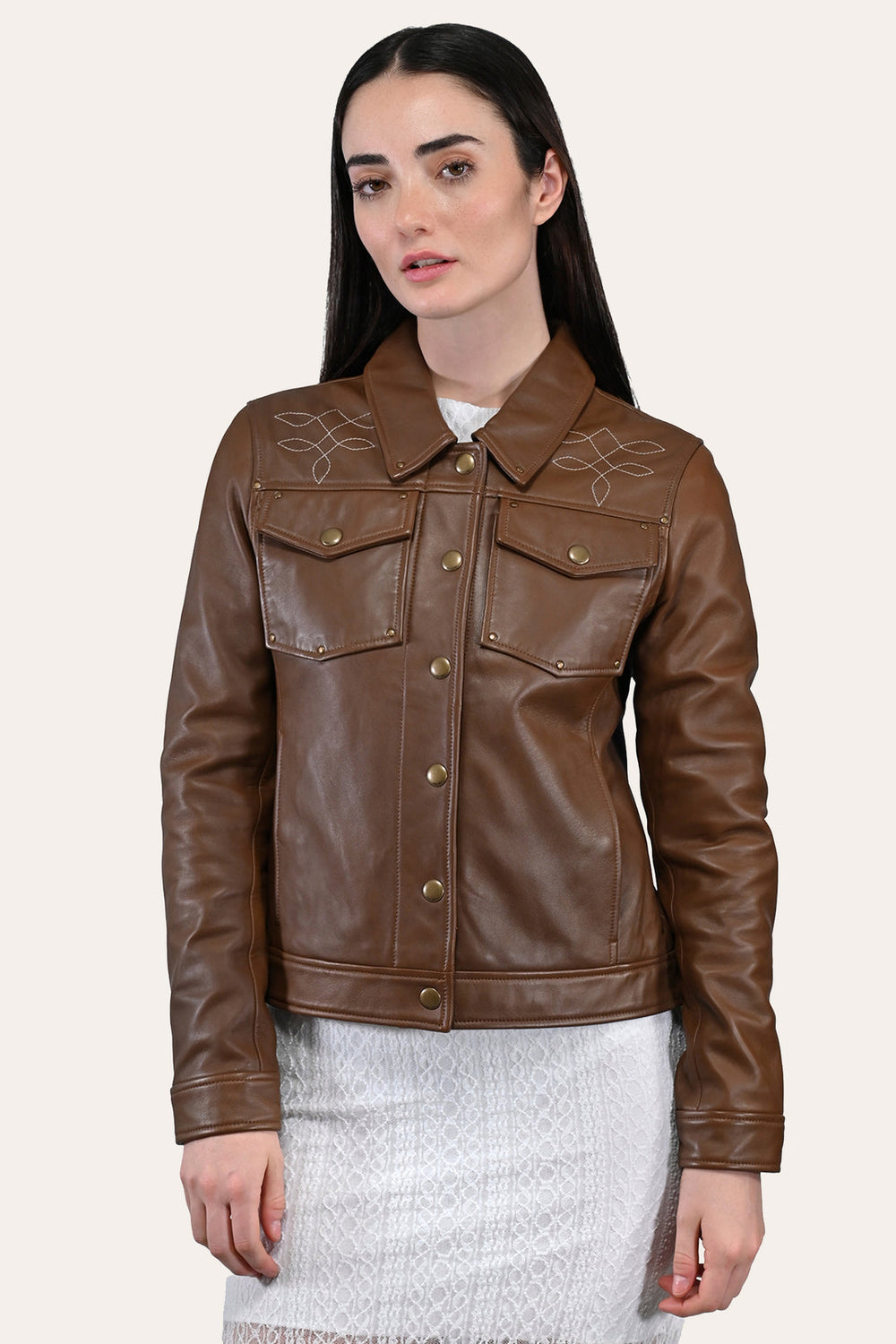 Frye Women’s Medium Brown Callum Trucker Leather Jacket Medium Brown
