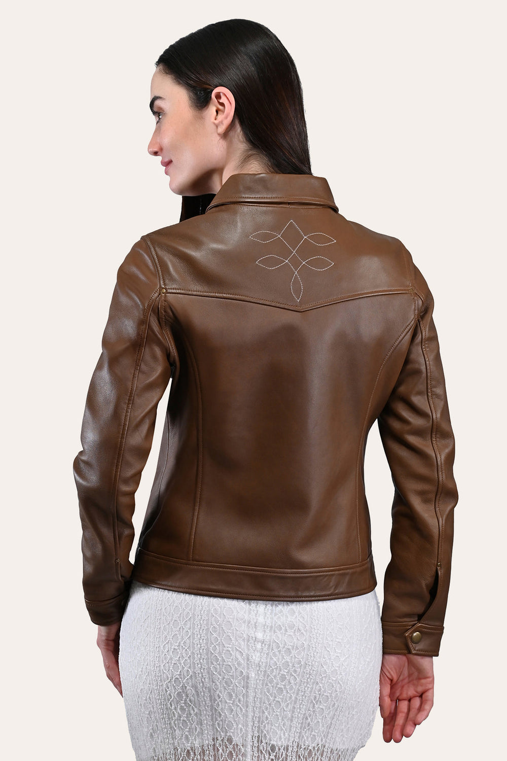 Frye Women’s Medium Brown Callum Trucker Leather Jacket Medium Brown