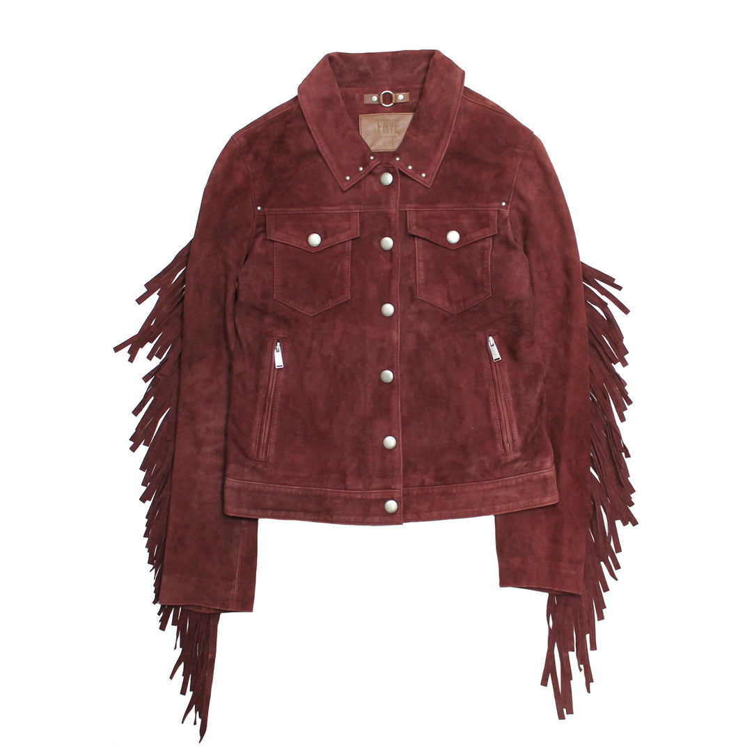 Frye Women’s Oxblood Nash Trucker Suede Jacket Oxblood