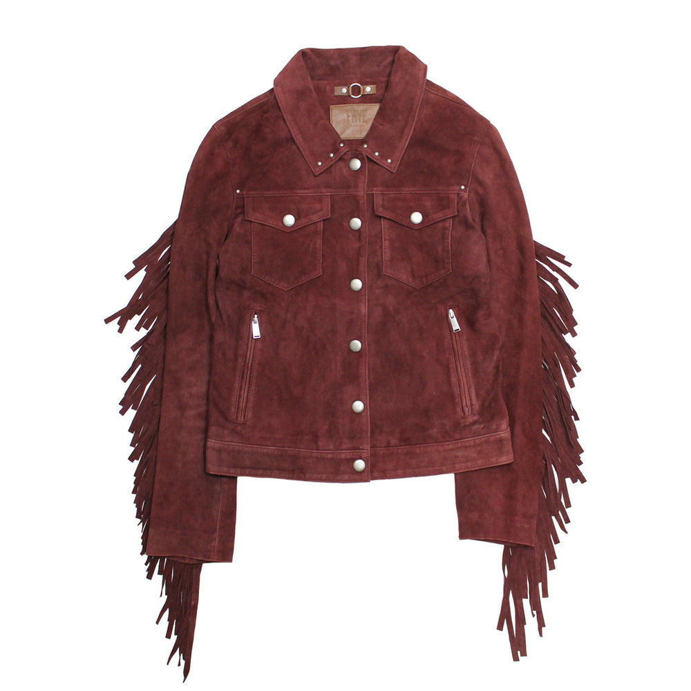 Frye Women’s Oxblood Nash Trucker Suede Jacket Oxblood