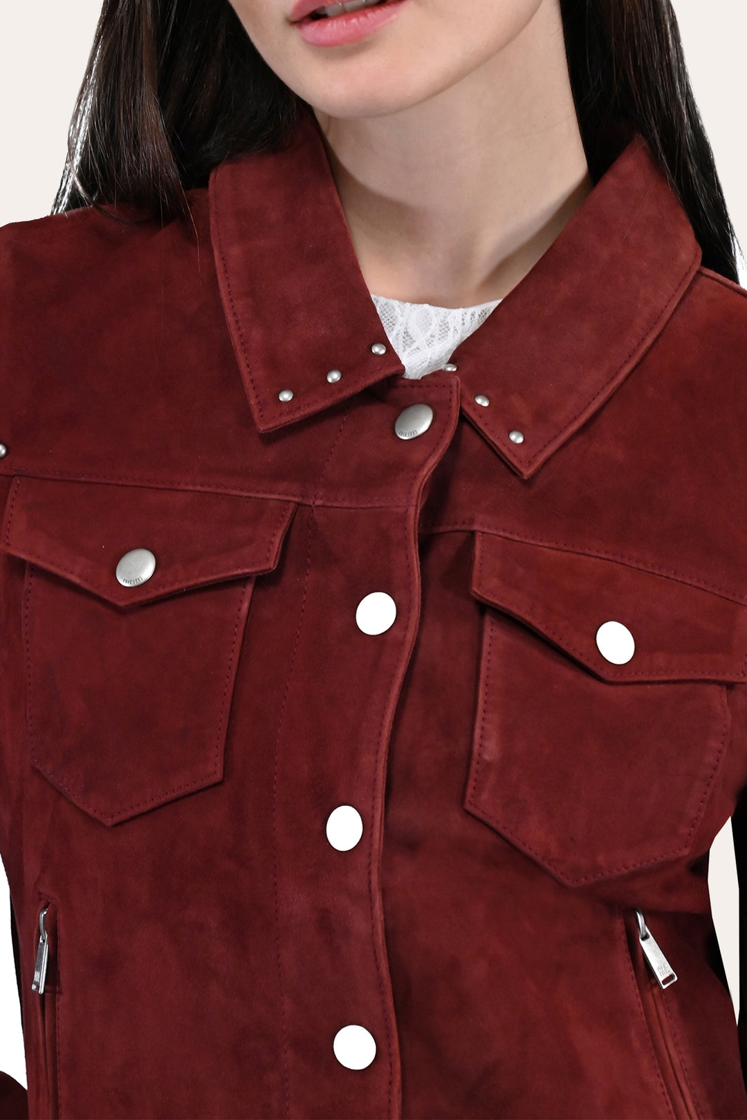 Frye Women’s Oxblood Nash Trucker Suede Jacket Oxblood
