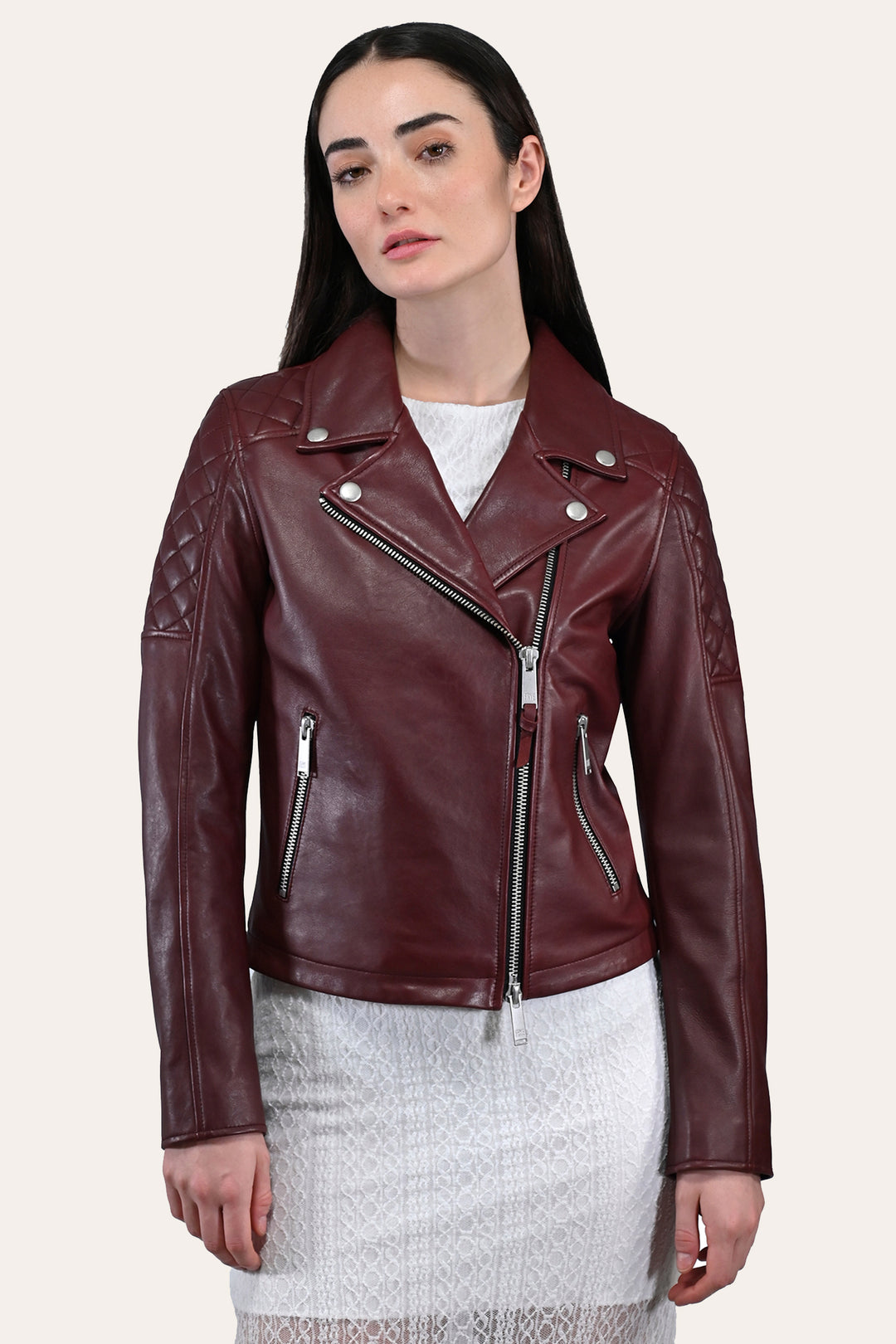 Frye Women’s Oxblood Oklahoma Nappa Leather Biker Jacket Oxblood