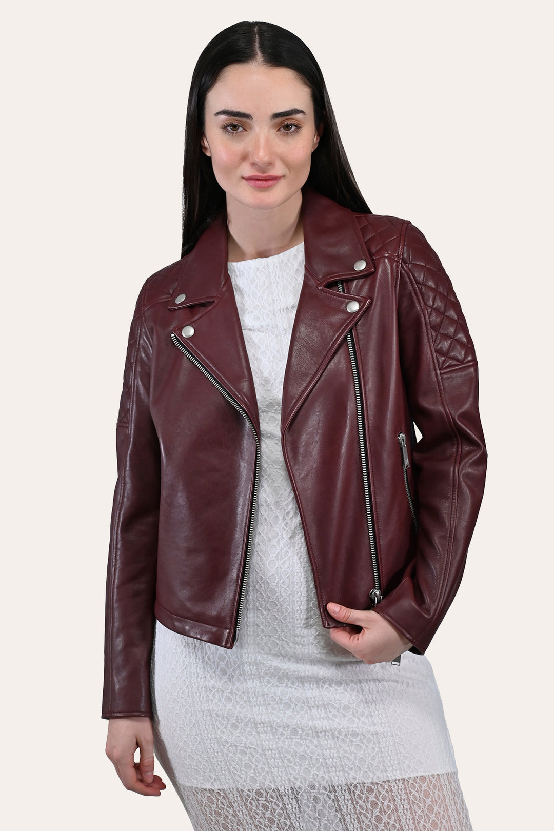 Frye Women’s Oxblood Oklahoma Nappa Leather Biker Jacket Oxblood