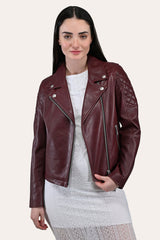 Frye Women’s Oxblood Oklahoma Nappa Leather Biker Jacket Oxblood