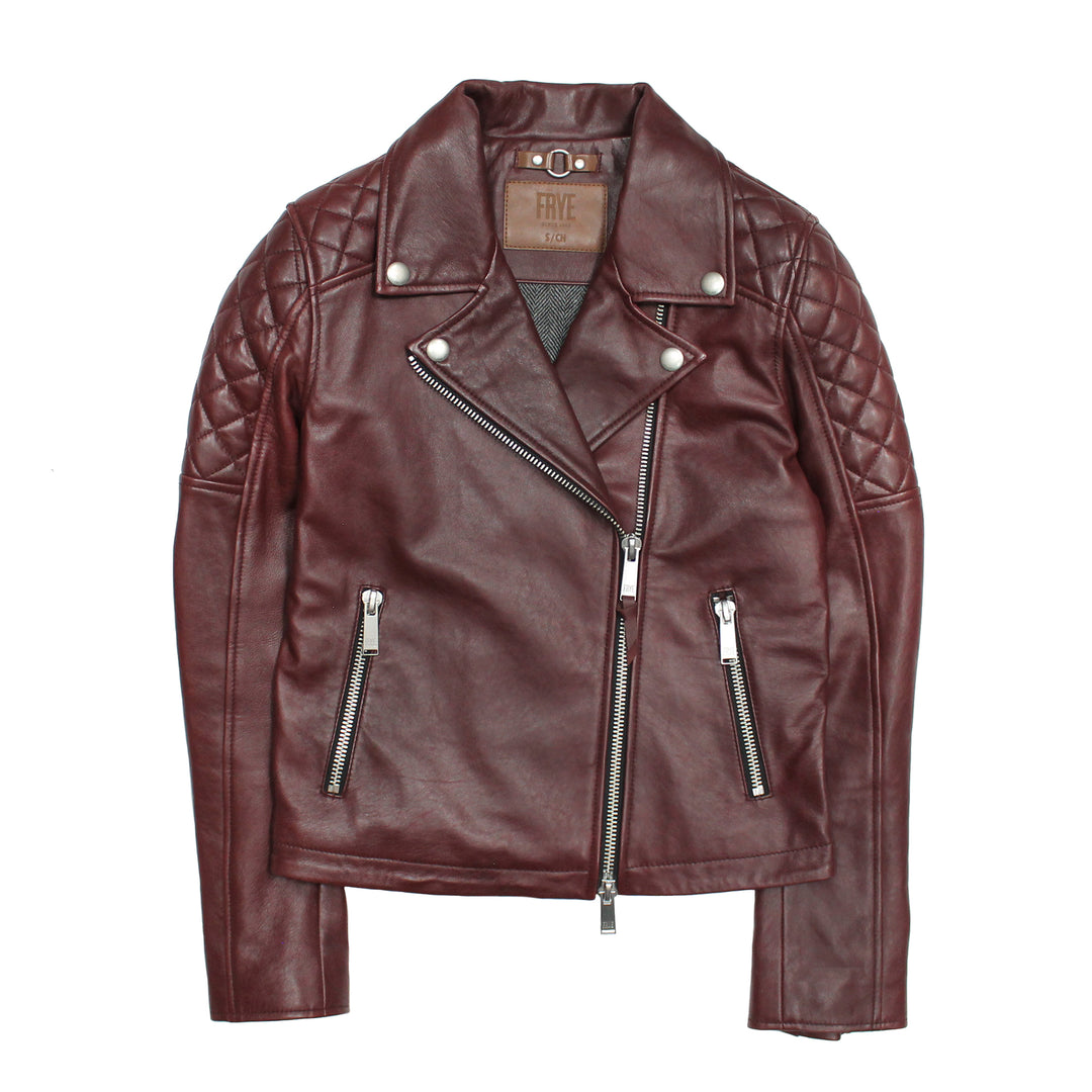 Frye Women’s Oxblood Oklahoma Nappa Leather Biker Jacket Oxblood