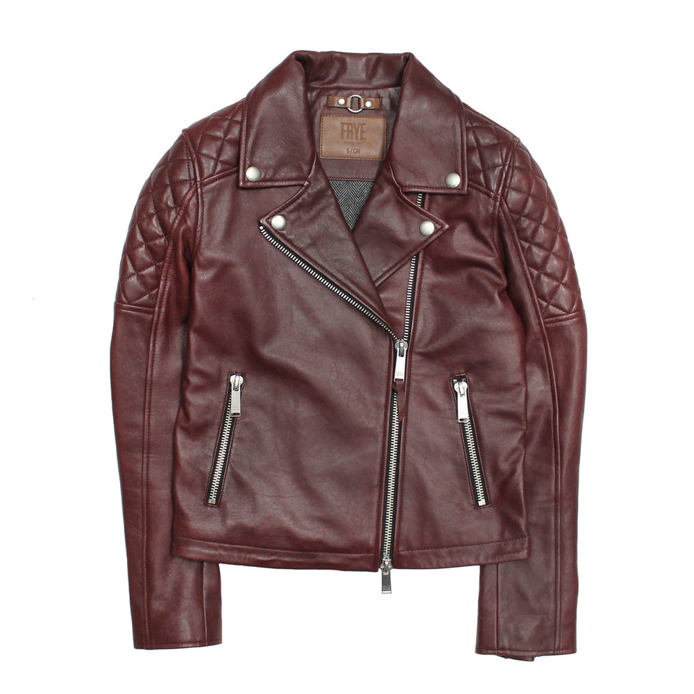 Frye Women’s Oxblood Oklahoma Nappa Leather Biker Jacket Oxblood