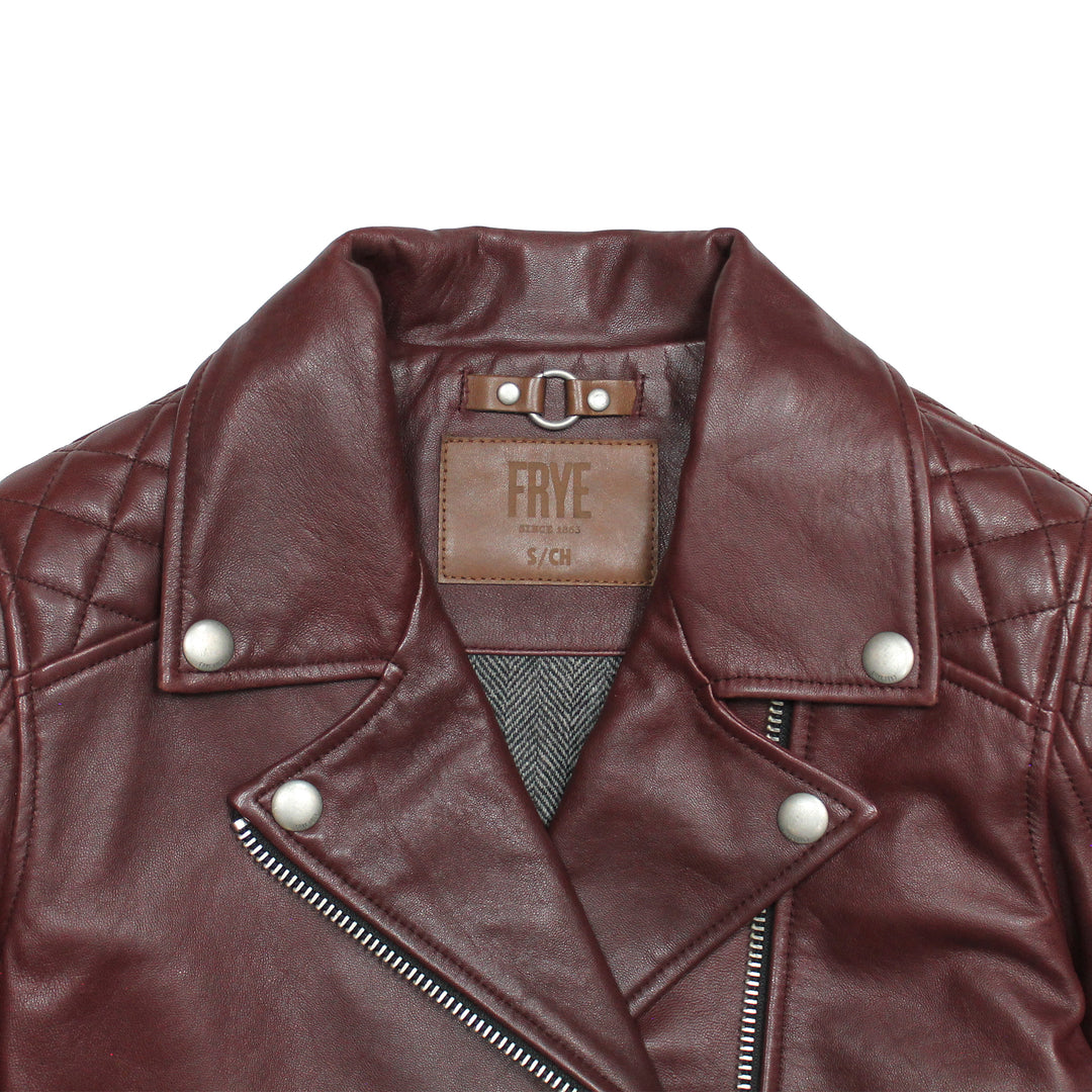 Frye Women’s Oxblood Oklahoma Nappa Leather Biker Jacket Oxblood