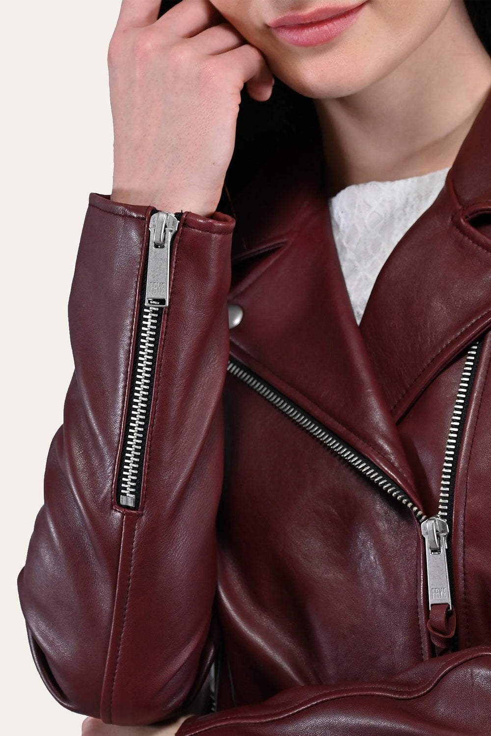 Frye Women’s Oxblood Oklahoma Nappa Leather Biker Jacket Oxblood