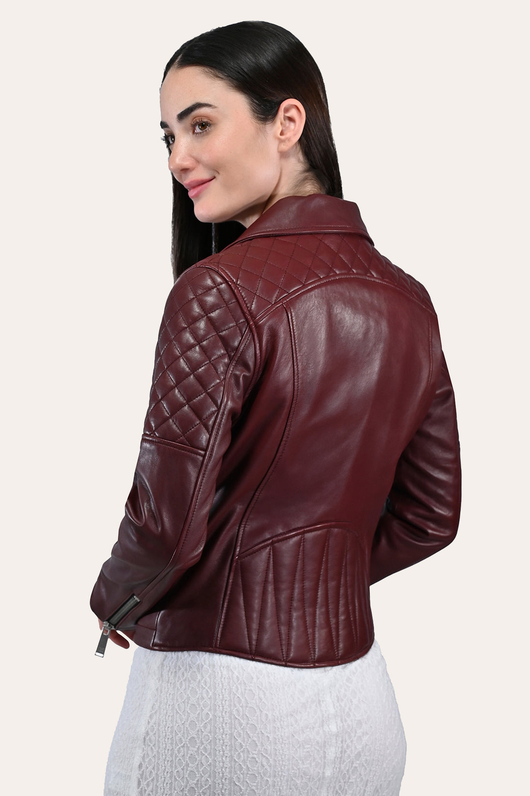 Frye Women’s Oxblood Oklahoma Nappa Leather Biker Jacket Oxblood