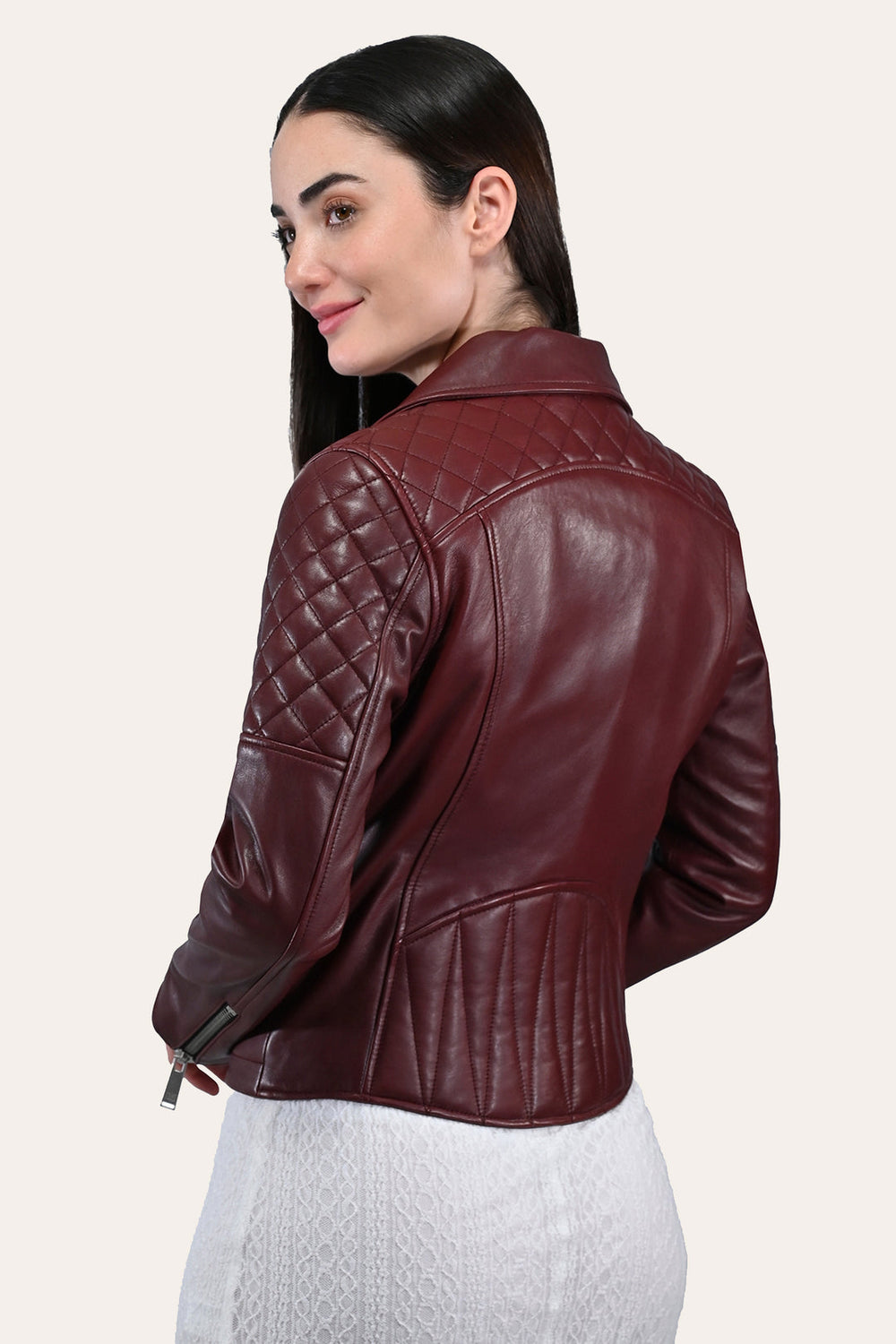 Frye Women’s Oxblood Oklahoma Nappa Leather Biker Jacket Oxblood