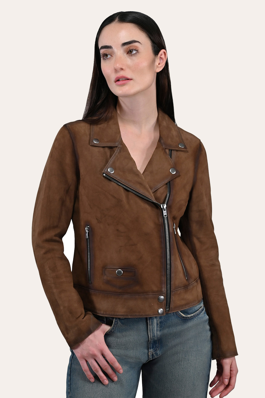 Frye Women’s Dark Taupe Oakley Vintage Suede Biker Jacket Dark taupe